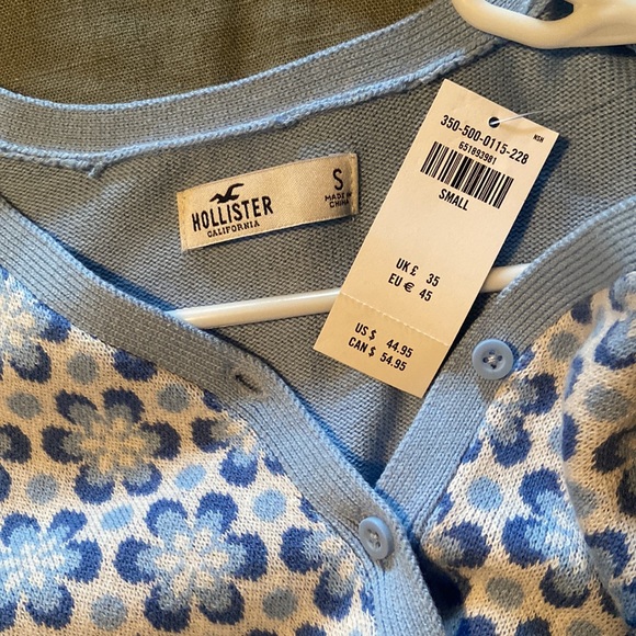 Blue and white cropped button up cardigan-S - Picture 5 of 5